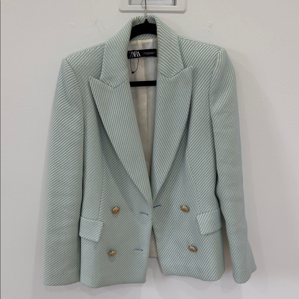 Zara Mint Green Striped Blazer
